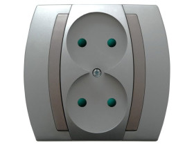 GAZELA Gniazdo podwójne bez uziemienia z przesłonami srebro + tytan GP-2JP/18/23 OSPEL