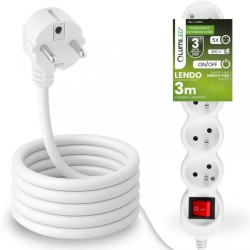 Przedłużacz Sieciowy Kabel z Uziemieniem Listwa Zasilająca 5 Gniazda 3m Włącznik ON/OFF Biały Sznur Lendo Lumiled