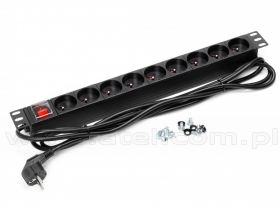 Listwa zasilająca rack 19", 9 gniazd, z wyłącznikiem, przewód 3m