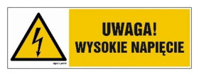 ZNAK - HB016 Uwaga wysokie napięcie 30 x 10 cm FN - Folia samoprzylepna