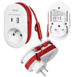 Adapter 1x2P+Z,ładowarka 2x USB :A+Ci + kabe Cl