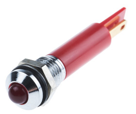 Lampka kontrolna do montażu panelowego 12V dc, czerwona 8mm LED Chrom Faston, oczko lutownicze RS PRO