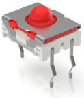 Short-stroke pushbutton, 1 Form A (N/O), 0.1 A/35 V, unlit , actuator (red, L 1.4 mm), 8 N, THT, 1.14.002.016/0000