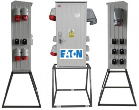 Rozdzielnica elektryczna budowlana na stojaku (8x2P+Z, 2x16A/5P, 2x32A/5P, 1x63A/5P) RB40x80-K160-01228Z-P0