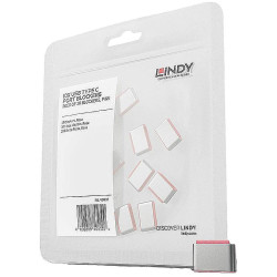 LINDY 40437 USB-C Socket Lock 10-Piece Set Pink No Keys Laptop Security