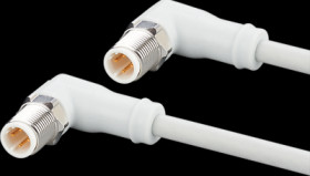 Sensor actuator cable, M12 cable plug, angled, D to M12 cable plug, angled, D, 4 pole, 1 m, mPPE, gray, 4 A, EVF544