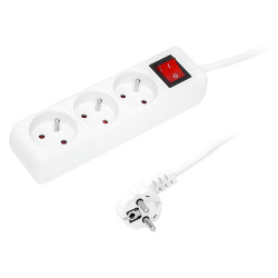 Przedłużacz sieciowy 3-Gniazda z uziemieniem 1,5m biały z wyłącznikiem