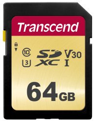 Karta SD SDHC, SDXC, 64 GB MLC, Transcend 500S -25 → +85°C