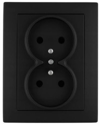 Gniazdo podwójne z uziemieniem czarne podtynkowe Wesa Lc-16C