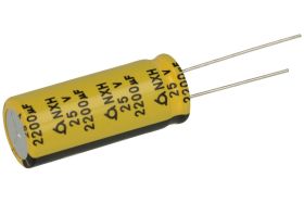 Kondensator; niskoimpedancyjny; elektrolityczny; 2200uF; 25V; NXH25VB2200 M12.5x30; fi 12,5x30mm; 5mm; przewlekany (THT); luzem;