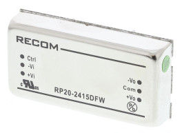 Przetwornica DC-DC, 20W, Uwe 9 → 36 V DC, Uwy ±15V dc, Iwy ±667mA, Recom