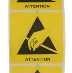 Etykieta ESD Żółty Papier, Tekst: Attention, Ostrzeżenie