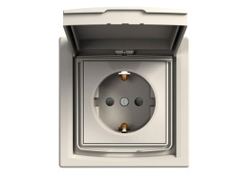 ASFORA Gniazdo pojedyncze z uziemieniem schuko z przesłonami z klapką IP44 krem z ramką EPH3100323 SCHNEIDER ELECTRIC