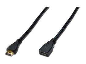 Kabel przedłużający HDMI Highspeed 1.4 z Eth. GOLD Typ HDMI A/HDMI A, M/Ż czarny 5m AK-330201-050-S