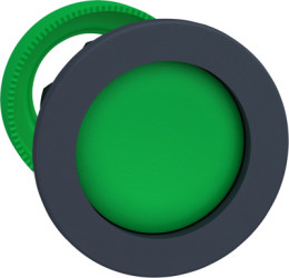 Pushbutton, unlabeled, unlit, groping, waistband round, green, front ring dark gray, mounting Ø 30.5 mm, ZB5FA36