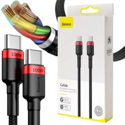 KABEL USB-C -USB-C Baseus Cafule CATKLF-AL91 200cm 100W 5A PD 2.0 QC 3.0 CZARNY W OPLOCIE