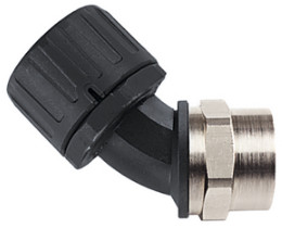 45° hose screw fitting, PG16, 17 mm, PA/brass, nickel plated, IP66, black, (L) 75 mm, 166-23808
