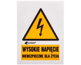 Samoprzylepna tabliczka ostrzegawcza /WYSOKIE NAPIĘCIE NIEBEZPIECZNE DLA ŻYCIA 52X74/ 3EOA/Q1/F