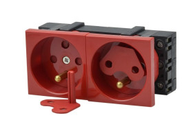 Gniazdo podwójne 2x2P+T DATA z blokadą czerwone z dwoma kluczami JL-01-G23-4K