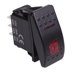 Red illuminated On-Off-(On) Momentary Automotive Rocker Switch DPDT 10A 12-24V