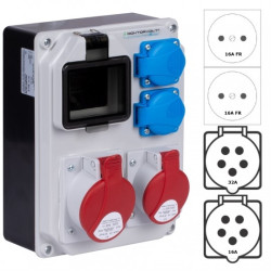 Rozdzielnica budowlana HL hermetyczna IP44 Bez zabezpieczeń + 32A/[5P] + 16A/[5P] + 2x230V/[2P+Z] DOKTORVOLT DV-5330-F