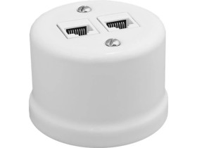 Gniazdo LAN natynkowe 2xRJ45 kat.5e Retro ceramic, białe