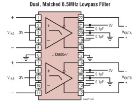 Dual Matched 7MHz Filter with Low Noise, Low Distortion Differential Amplifier