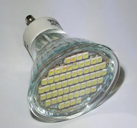 ŻARÓWKA LED GU-10 60x3528 3.6W 270lm BIAŁA ZIMNA Z SZYBKA