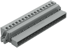 Pin header, 16 pole, pitch 5 mm, angled, gray, 231-616/019-000