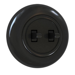 Włącznik światła podwójny z ramką, montaż podtynkowy, kolor czarny Retro Vintage Loft