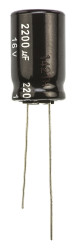 Kondensator 2200μF 16V dc Radialny, Otwór przelotowy Panasonic roztaw: 5mm 12.5 (Dia.) x 20mm