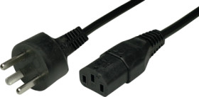 Device connection cable, Denmark, plug type K, straight on C13 socket, straight, H05VV-F3G1.0 mm², black, 2.5 m, DK/3EL-H05VVF3G