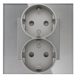 Gniazdo elektryczne podwójne Schuko - szklana ramka - szare - Tawoia Glass