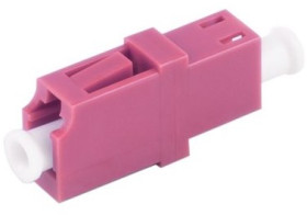 Fiber optic connector, LC socket to LC socket, OM4, multimode, ceramic, purple, BS07-60003