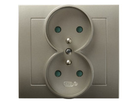 KIER Gniazdo podwójne z uziemieniem z przesłonami torów prądowych satyna light GP-2WZP/45 OSPEL