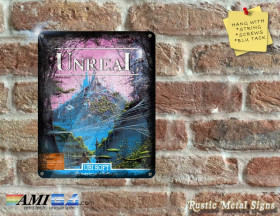 Unreal - Rare Amiga Video Game Artwork on Rustic - Metal Sign