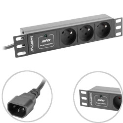 Listwa zasilająca RACK PDU 10 LANBERG 1U 10A 3X 230V PL 2M czarna C14 PDU-03E-0200-IEC-BK