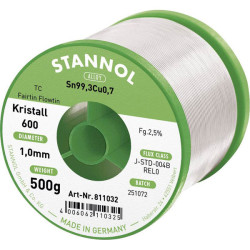 Stannol 811032 Kristall 600 Solder Lead-Free Sn99.3Cu0.7 REL0 500g 1mm