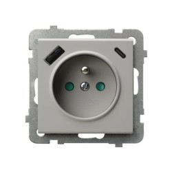 SONATA Gniazdo pojedyncze z uziemieniem z przesłonami torów prądowych, z ładowarką USB A+C kaszmir GP-1RZPUSBAC/m/82