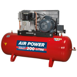 Sealey SAC42055B Compressor 200ltr Belt Drive 5.5hp 3ph 2-Stage - Cast Cylinders
