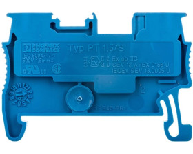 Złącza szynowa przepustowa 2-przewodowa 1,5mm2 sprężynowa niebieska Ex PT 1,5/S BU 3208126