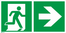Samoprzylepna tabliczka ostrzegawcza /Kierunek do wyjścia w prawo i prosto 150X300/ IE/002/1/A/FS