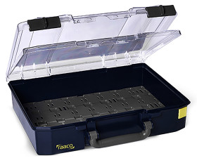 Skrzynka z przegródkami l. przedziałów: 1 szerokość: 337mm wysokość: 83mm głębokość: 278mm Polipropylen Niebieski