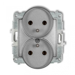 ICON Mechanizm gniazda podwójnego do ramki z uziemieniem 2x(2P+Z) (bez przesłon torów prądowych) srebrny metalik 7IGPR-2z