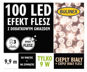 Lampki Bulinex 100led biały ciepły/biały ciepły 9,90m flesz z dodatkowym gniazdem sznur