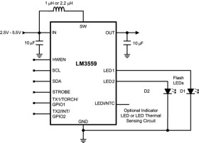 Synchronous boost flash driver with dual 900 mA high side current sources (1.8A Total flash current