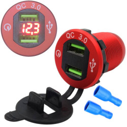 Ładowarka USB 12-24V /5V QC 3.0 obudowa czerwona +VOLTOMIERZ (red)