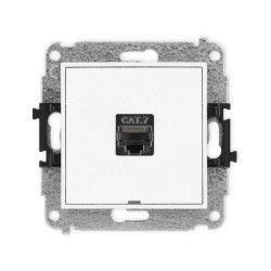 ICON Mechanizm gniazda komputerowego pojedynczego 1xRJ45, kat. 7, ekranowane, 8-stykowy, bez pola opisowego biały mat 25IGKBO-9
