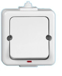 JANTAR Łącznik pojedynczy podświetlany n/t IP44 biały /przykręcany klawisz/ WNT-1J/S