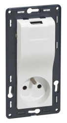 NILOE Gniazdo pojedyncze z/u 16 A 250 V+ ładowarka USB 1000 mA z przesłonami białe 764528